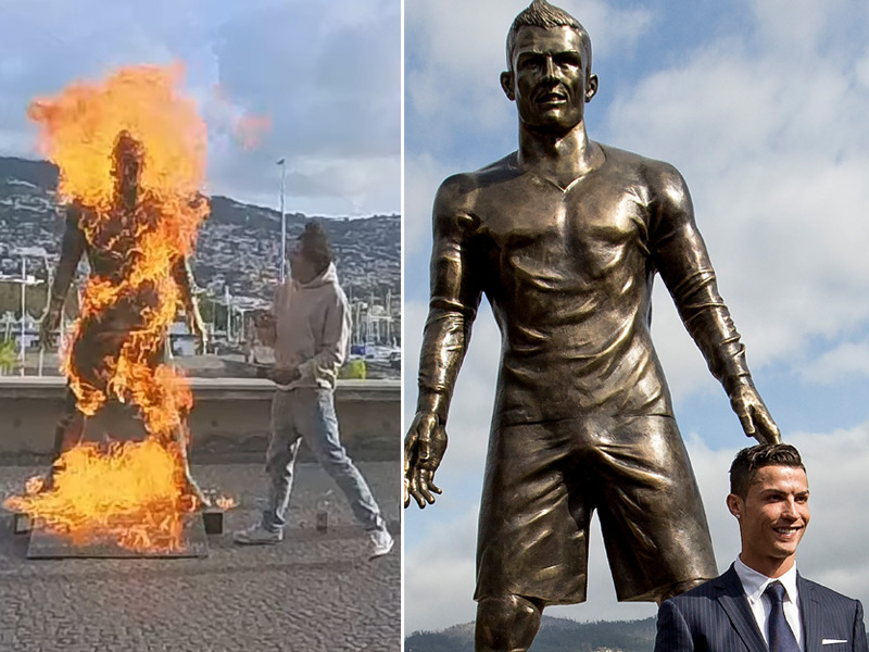 ตำรวจโปรตุเกส ล่าตัวชายปริศนาเผารูปปั้น คริสเตียโน่ โรนัลโด้